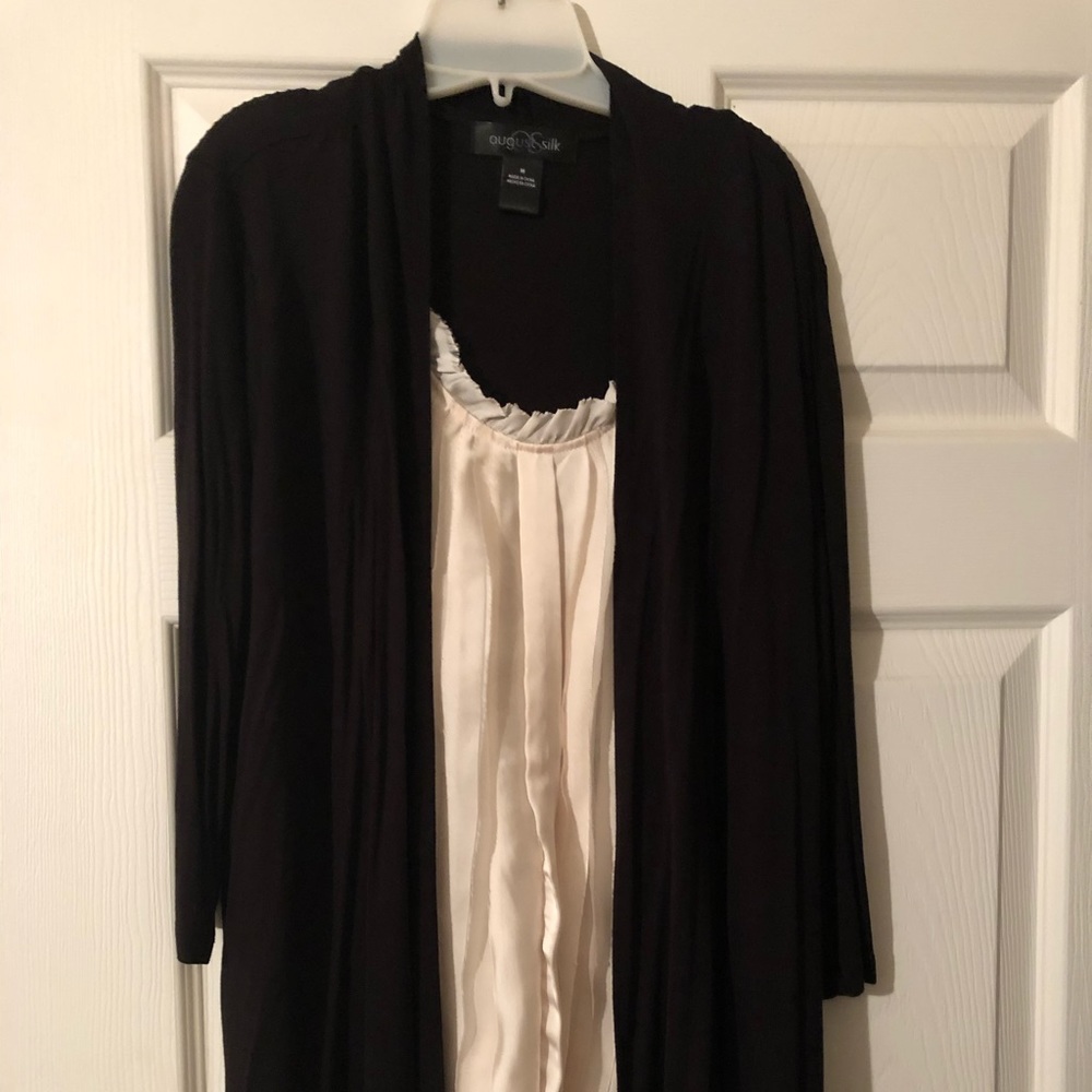 Soft black cardigan with attached silk blouse